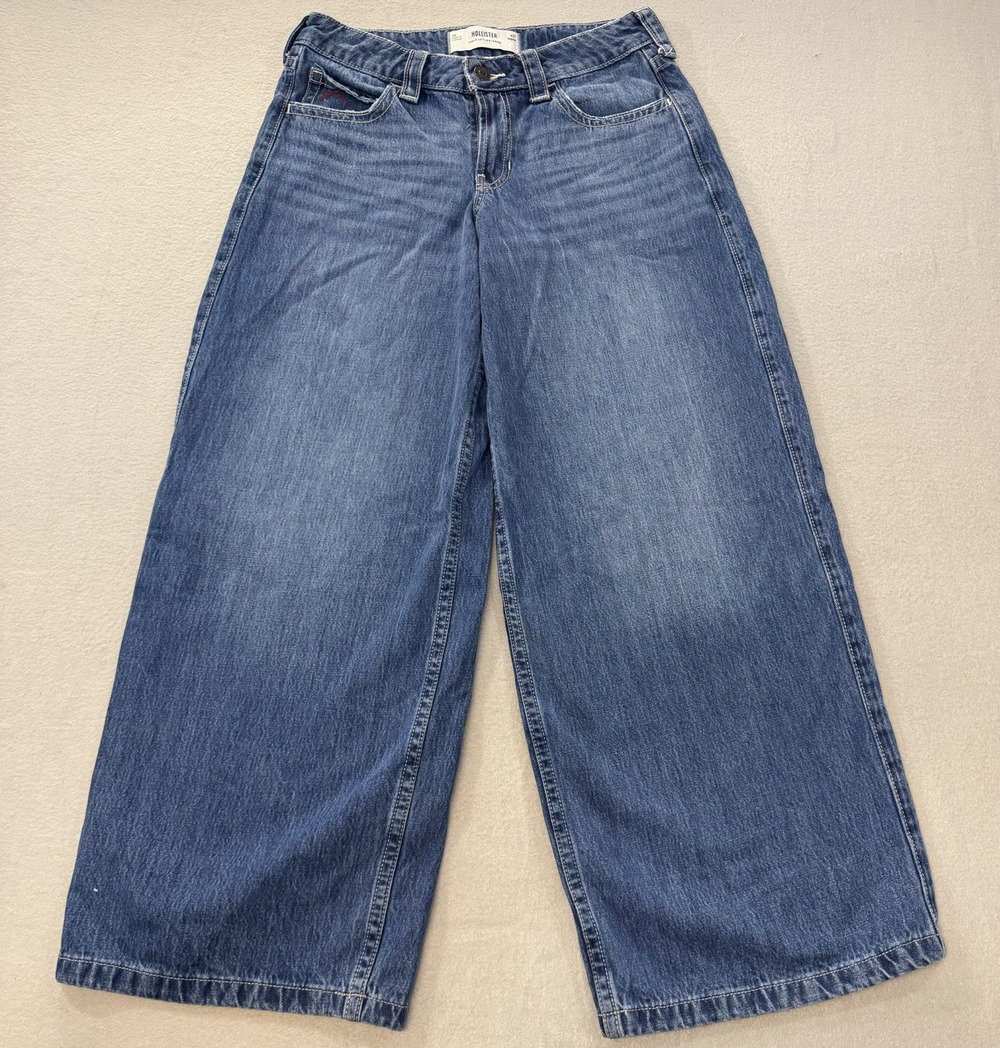 Hollister Low Rise Super Baggy Jeans Wide Leg Y2K Grunge Skate Cherries 27R